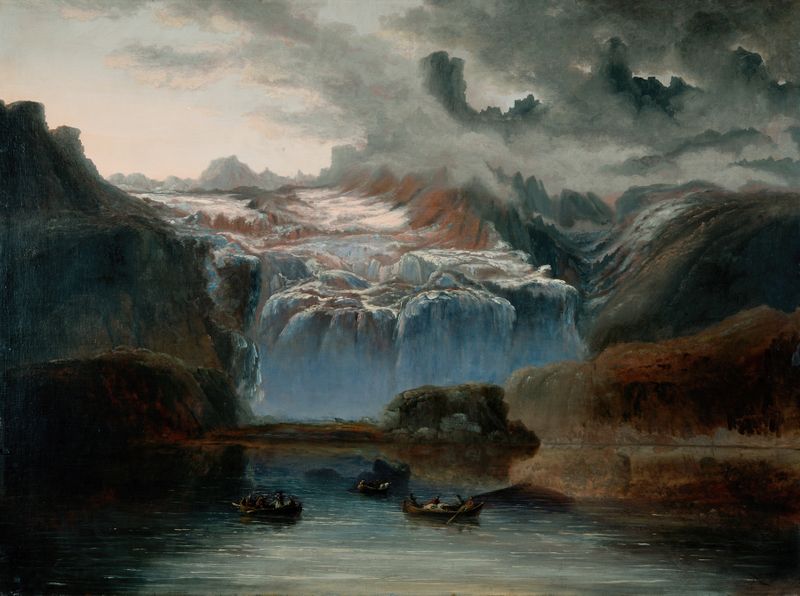 Glacier landscape by Peder Balke, oil on canvas, featuring ice and reflections.