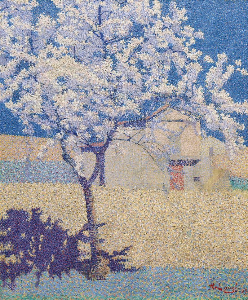 Flowering tree in soft colors, oil painting by Achille Laugé