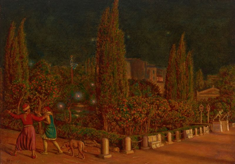 Piazza della Constituzione, Athens, by Night, oil on canvas by William Holman Hunt