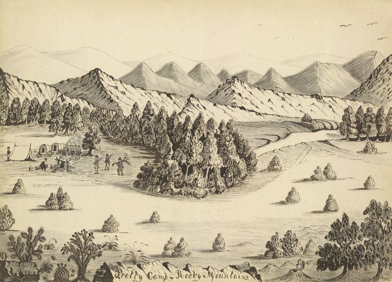 Landscape oil painting by Daniel A. Jenks depicting mountains with light and shadow.