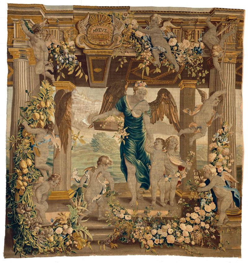 Tapestry by Everaert Leyniers depicting vibrant flora and nature's balance.
