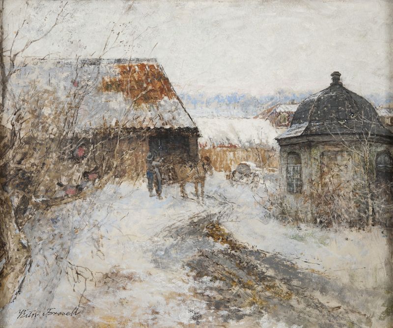 Landscape of a Stockholm street by Victor Forssell, oil on canvas