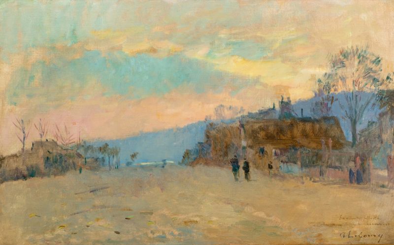 Oil painting by Albert Lebourg depicting gentle hills and a serene sky