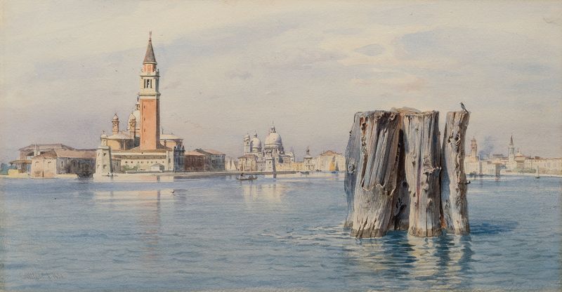 Oil painting by Carl Friedrich Heinrich Werner depicting San Giorgio Maggiore and Santa Maria della Salute in Venice.