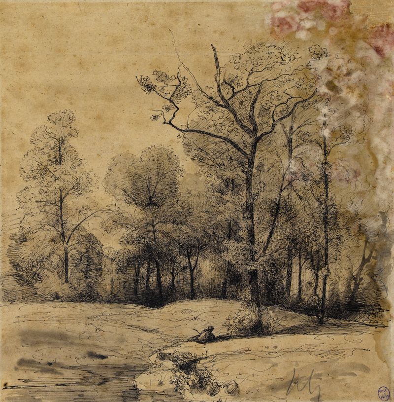 Paisaje con agua y vegetación de Henri-Joseph Harpignies, medio desconocido.