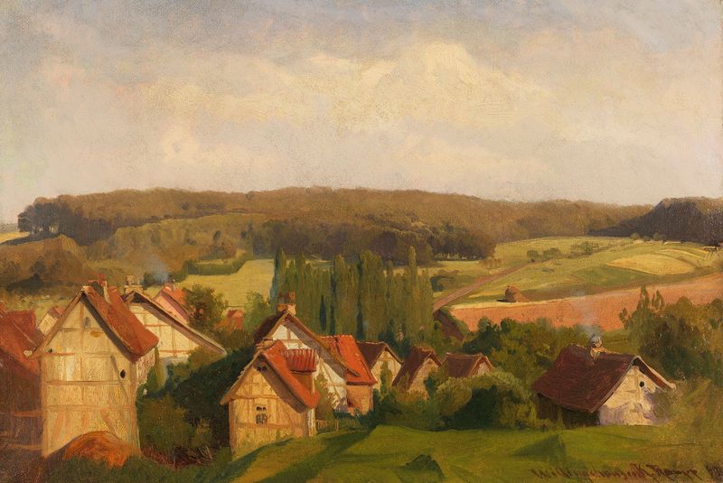 Landscape view of Willingshausen in Hessen by Karl Raupp, oil painting