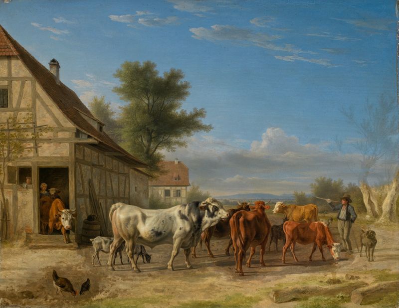 Landscape depicting a herd in vibrant hues of green and gold by Carl Kuntz