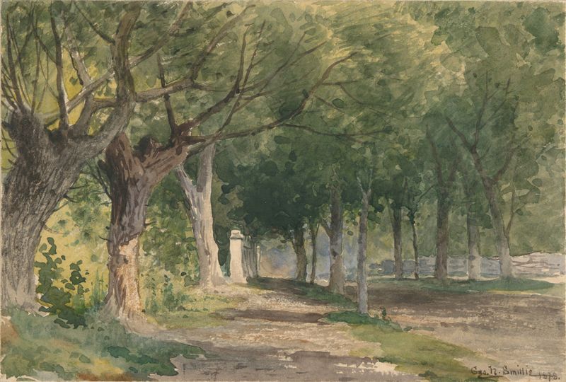 Avenue of Trees, oil on canvas by George Henry Smillie, depicting a tranquil forest scene.