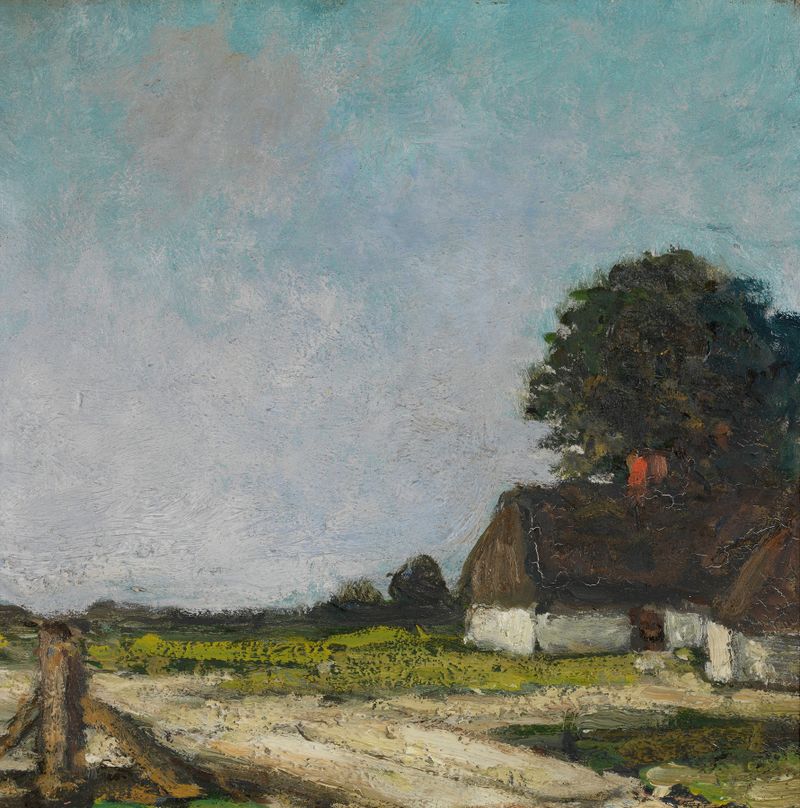Landscape featuring a river and rustic plank bridge by Jakob Smits, realism