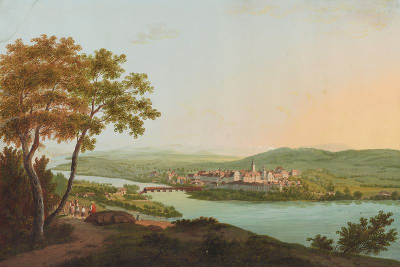 Landscape of Aarau by Johann Heinrich Bleuler, oil painting