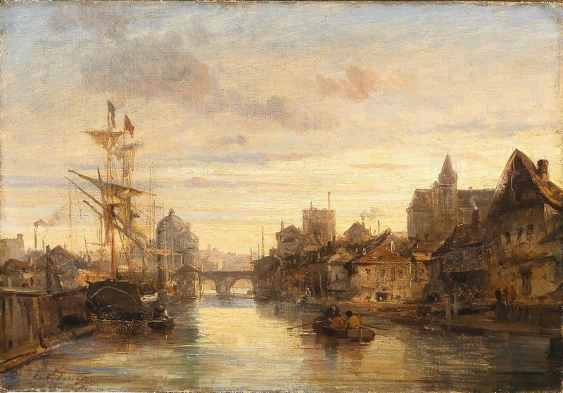 Genre scene depicting figures in conversation, oil painting by Charles Euphrasie Kuwasseg