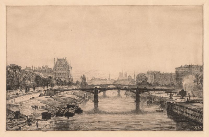 View of the Seine and Paris from the Concorde Bridge, oil painting by Maxime Lalanne