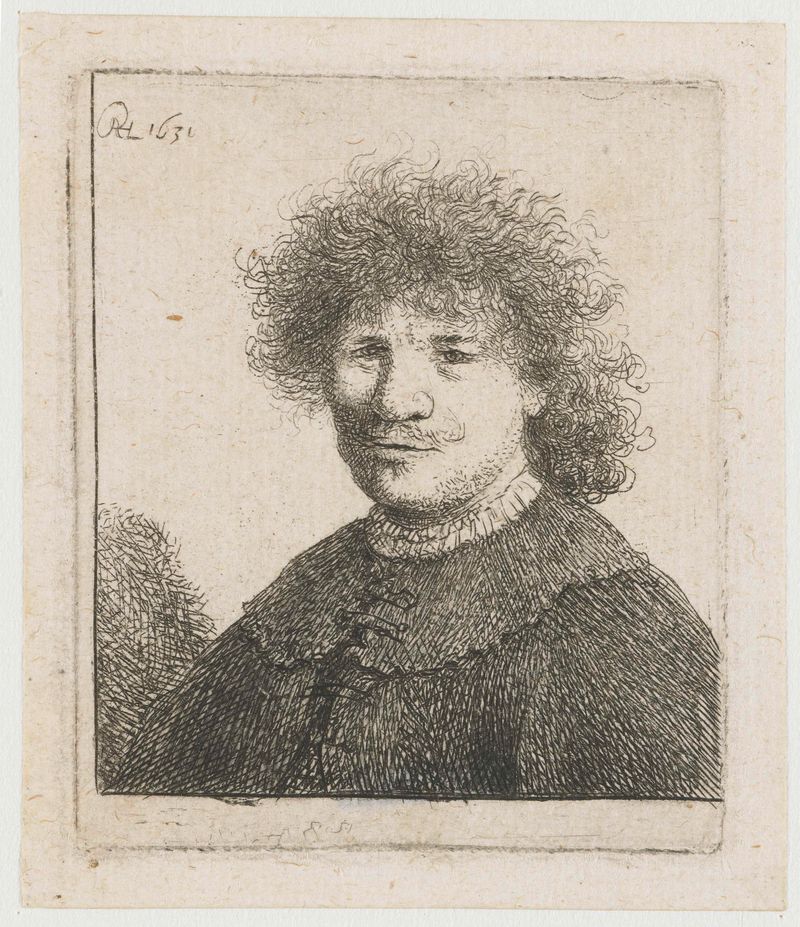 Autorretrato em uma capa, gravura de Rembrandt van Rijn