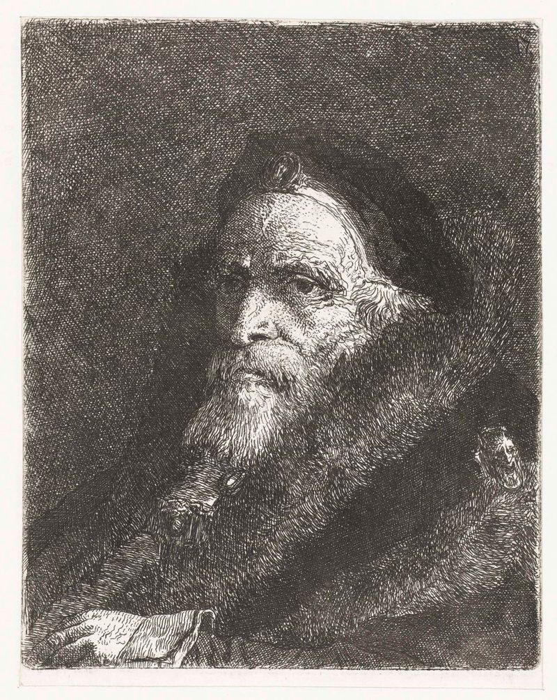 Retrato de un anciano en un manto de piel, grabado de Giovanni Domenico Tiepolo
