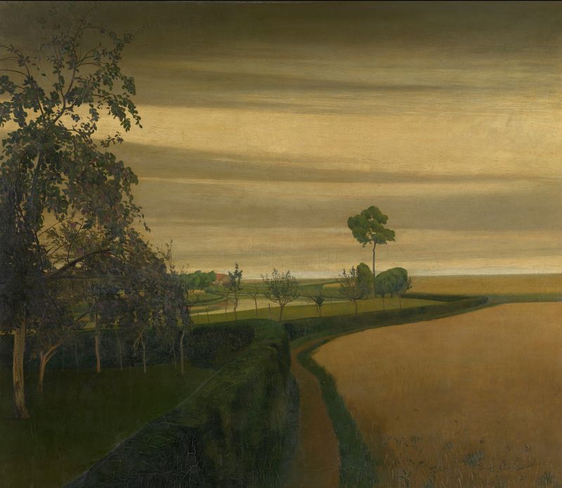 Landscape at twilight with muted hues, oil painting by Valerius De Saedeleer