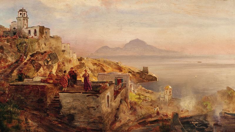 Marine scene of the Gulf of Naples by Oswald Achenbach, oil painting