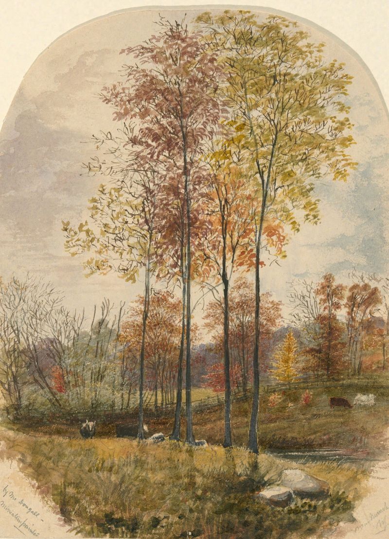Fall Landscape de John Alexander MacDougall, óleo sobre lienzo que representa una escena tranquila de otoño.