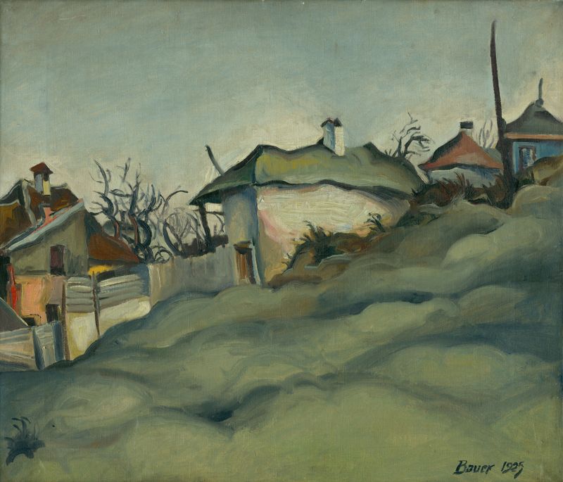 Paisaje con vibrantes tonos de ocre y verde de Konštantín Bauer, 1925