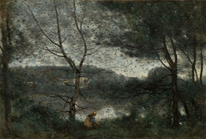 Paisagem com um lago tranquilo, óleo sobre tela de Jean-Baptiste-Camille Corot
