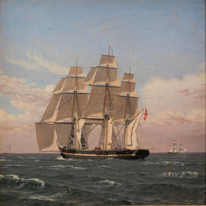 The corvette Najaden under sail, oil painting by Christoffer Wilhelm Eckersberg
