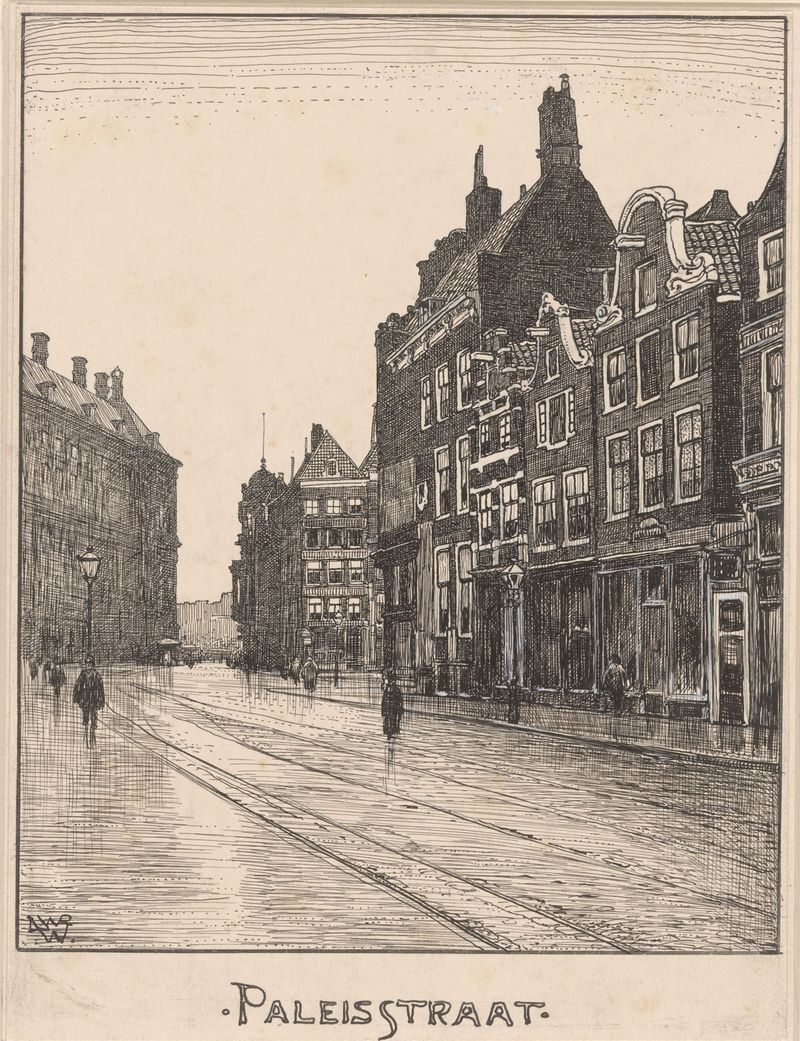 Paisaje de Paleisstraat en Ámsterdam, óleo sobre lienzo de Willem Wenckebach