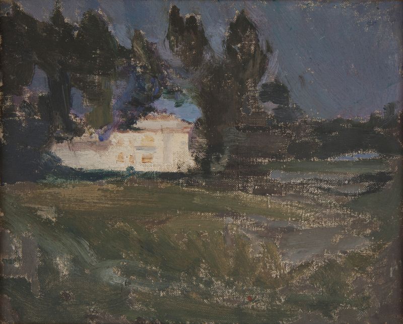 Northern Studies by Jan Ciągliński, oil on canvas depicting a serene northern landscape with a night sky.