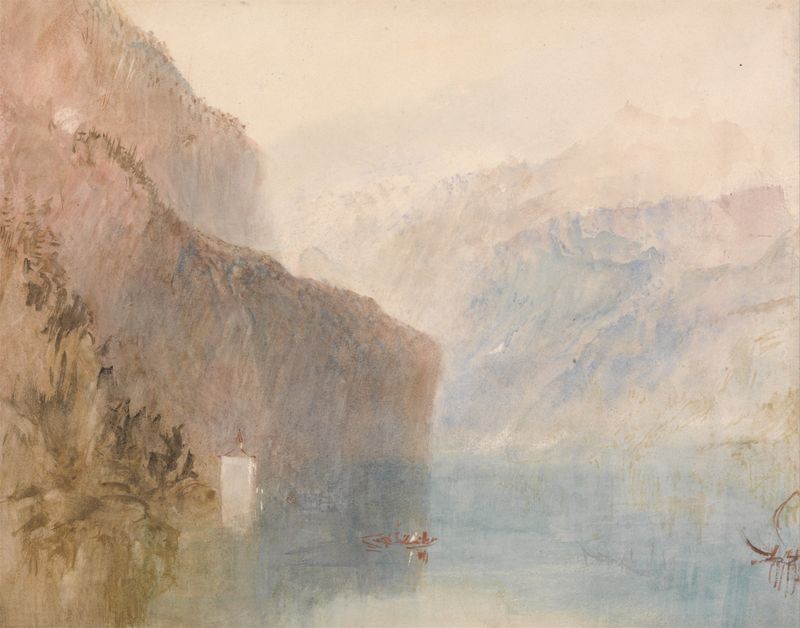 Tell’s Chapel, Lake Lucerne de Joseph Mallord William Turner, óleo sobre tela representando uma capela à beira de um lago.