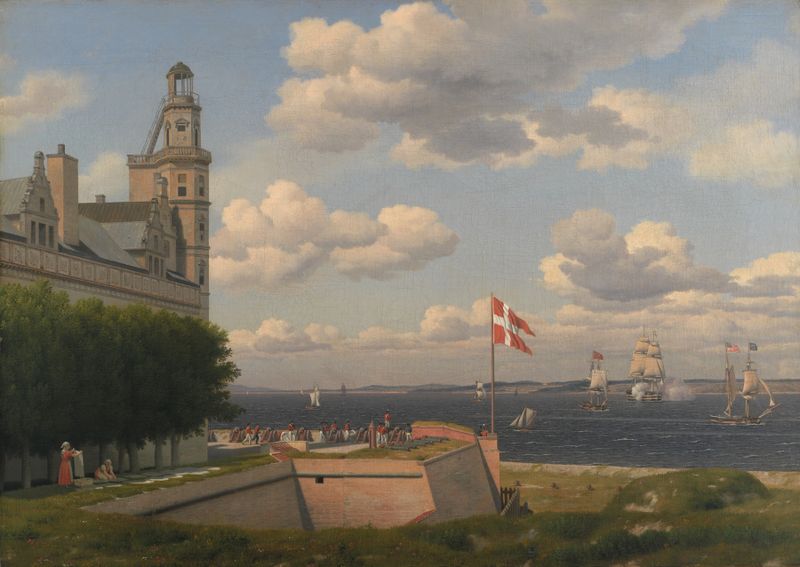 A View towards the Swedish Coast from the Ramparts of Kronborg Castle, oil on canvas by Christoffer Wilhelm Eckersberg