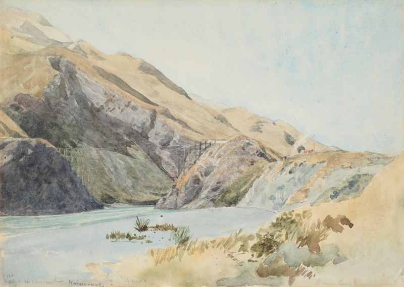 Bridge in construction, Amuri de James Crowe Richmond, pintura al óleo que representa un esqueleto de puente.