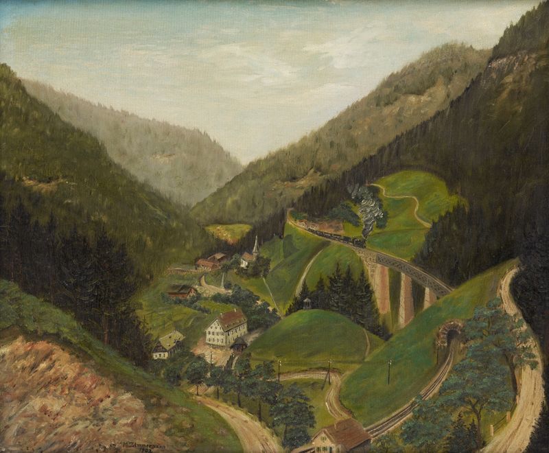 El ferrocarril de Höllental cerca del puente Ravenna de Georg Michael Zimmermann, realismo
