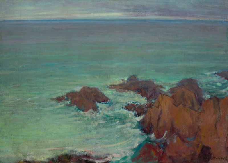 Oil on canvas by Władysław Ślewiński depicting a marine scene with waves in Brittany