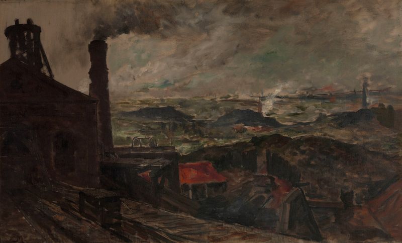 Figurative oil painting by Constantin Meunier depicting a miner in a mining area.