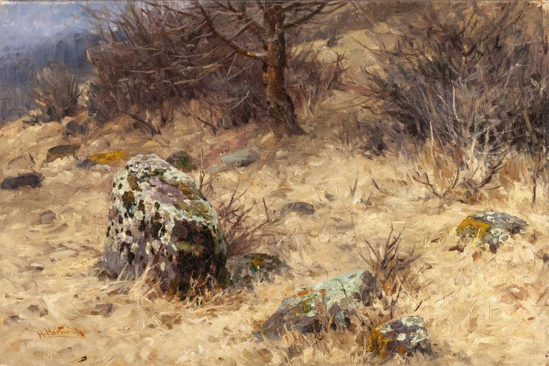 The Woodcock Grounds by Herman Hartwich, oil on canvas depicting a tranquil forest scene.