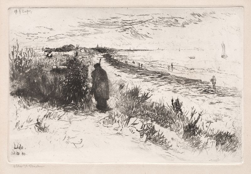 The Lido de Otto Henry Bacher, impresionismo, escena de género con figuras relajándose junto al agua