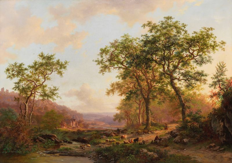 Landscape at sunset, oil painting by Frederik Marinus Kruseman