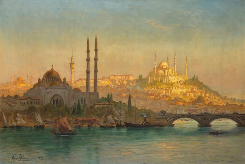 Modernism artwork by Ernest Karl Eugen Koerner depicting the Suleymaniye mosque in Istanbul
