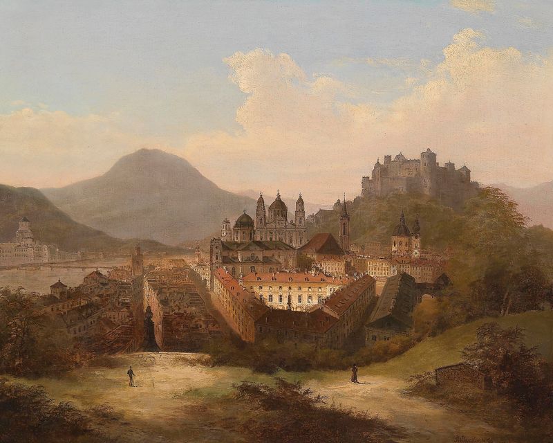 Landscape of Salzburg at twilight by Johann Wilhelm Jankowski