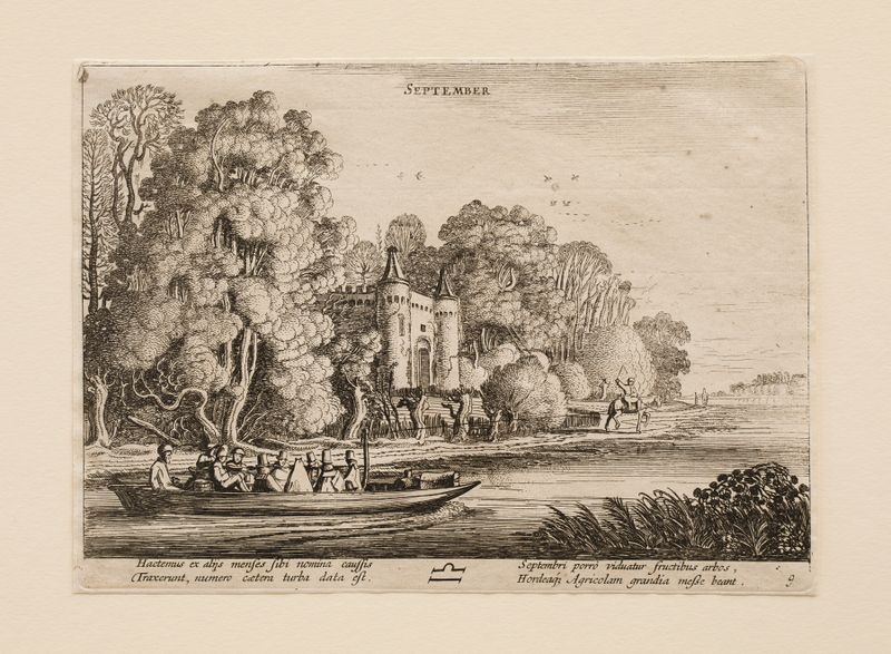 Engraving of an autumn landscape with soft hues by Jan van de Velde