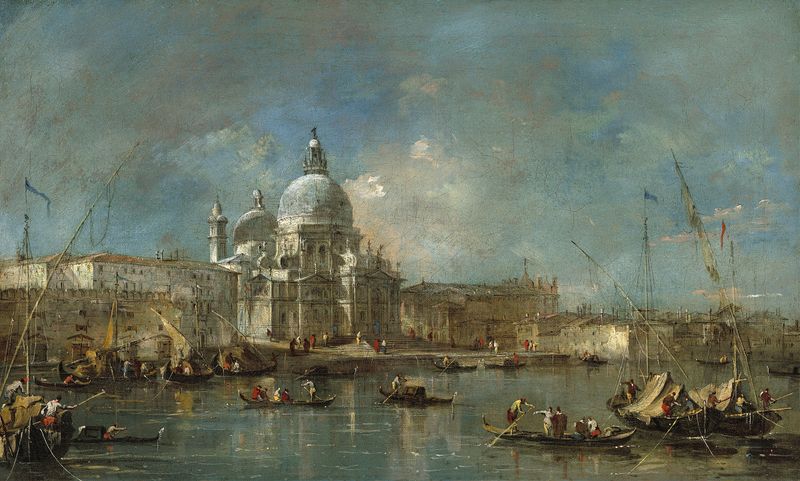 Arquitetura rococó de Santa Maria della Salute por Francesco Guardi, pintura a óleo