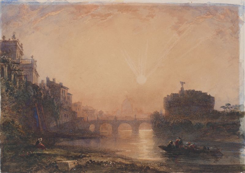 The Castel Sant’Angelo at sunset, oil painting by William Wyld