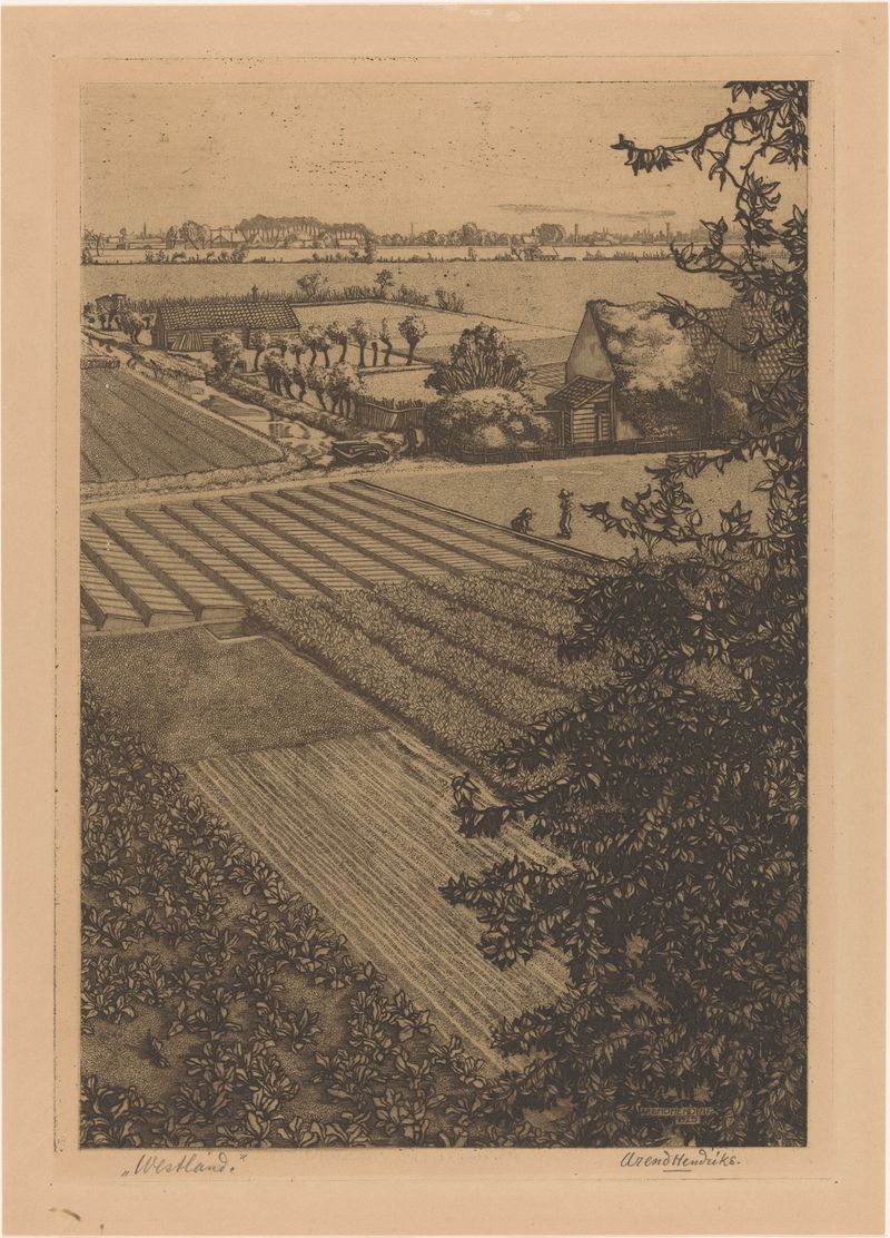 Post-Impressionism landscape by Arend Hendriks, depicting twilight with rolling hills and soft skies.