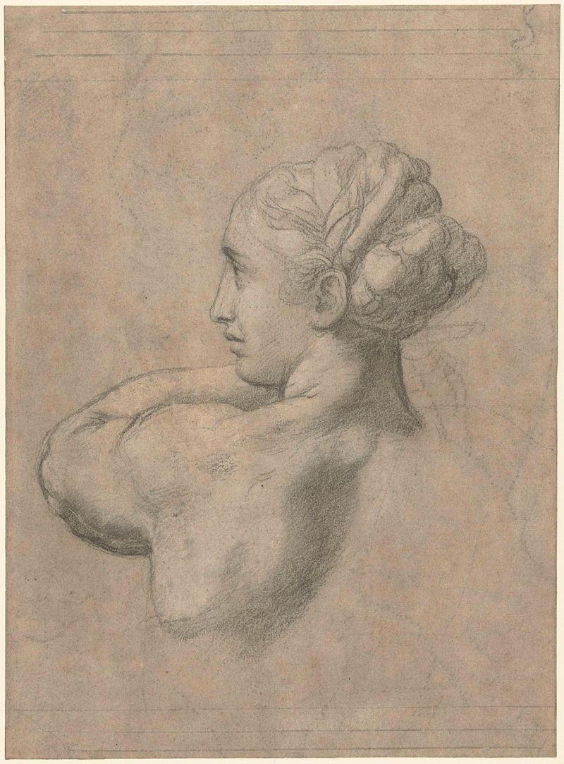 Study of a woman's head and shoulder, paper drawing by Rafaël