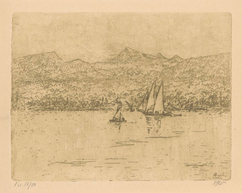 Escena marina de Meer van Genève de Etienne Bosch, pintura al óleo