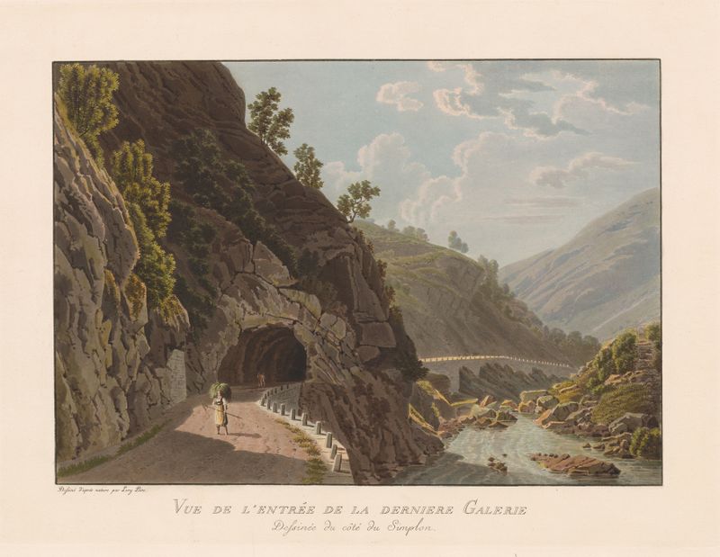 Vue de l’entrée de la derniere Galerie Dessinée du côté du Simplon, watercolor on paper by Gabriel Lory the Younger