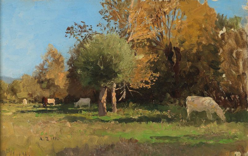 Vacas Pastando Cerca de Langenpreising de Alfred Zoff, impresionismo