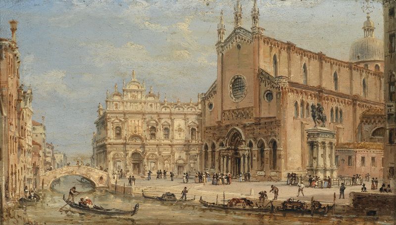 Venedig Piazza San Giovanni e Paolo by Giovanni Grubacs, oil painting depicting figures and architecture.
