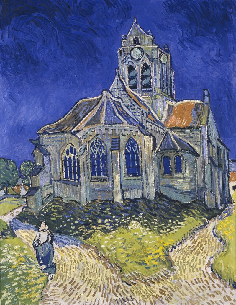 The Church in Auvers-sur-Oise, oil painting by Vincent van Gogh, features a church under a dramatic sky.