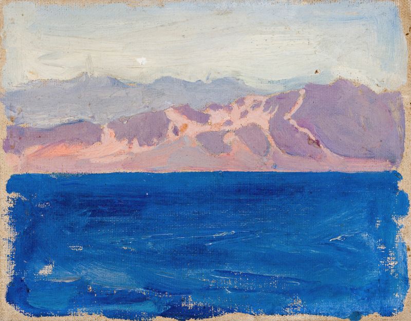 Red Sea de Akseli Gallen-Kallela, óleo sobre lienzo, con rojos vibrantes y formas en espiral.