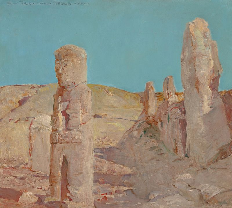 Ruins at Tiahuanaco, oil on canvas by Giulio Aristide Sartorio