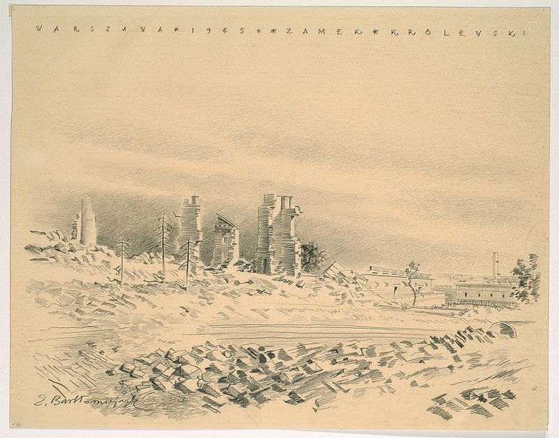 Zamek Królewski by Edmund Bartłomiejczyk, oil painting of a castle with grand towers under a cloudy sky